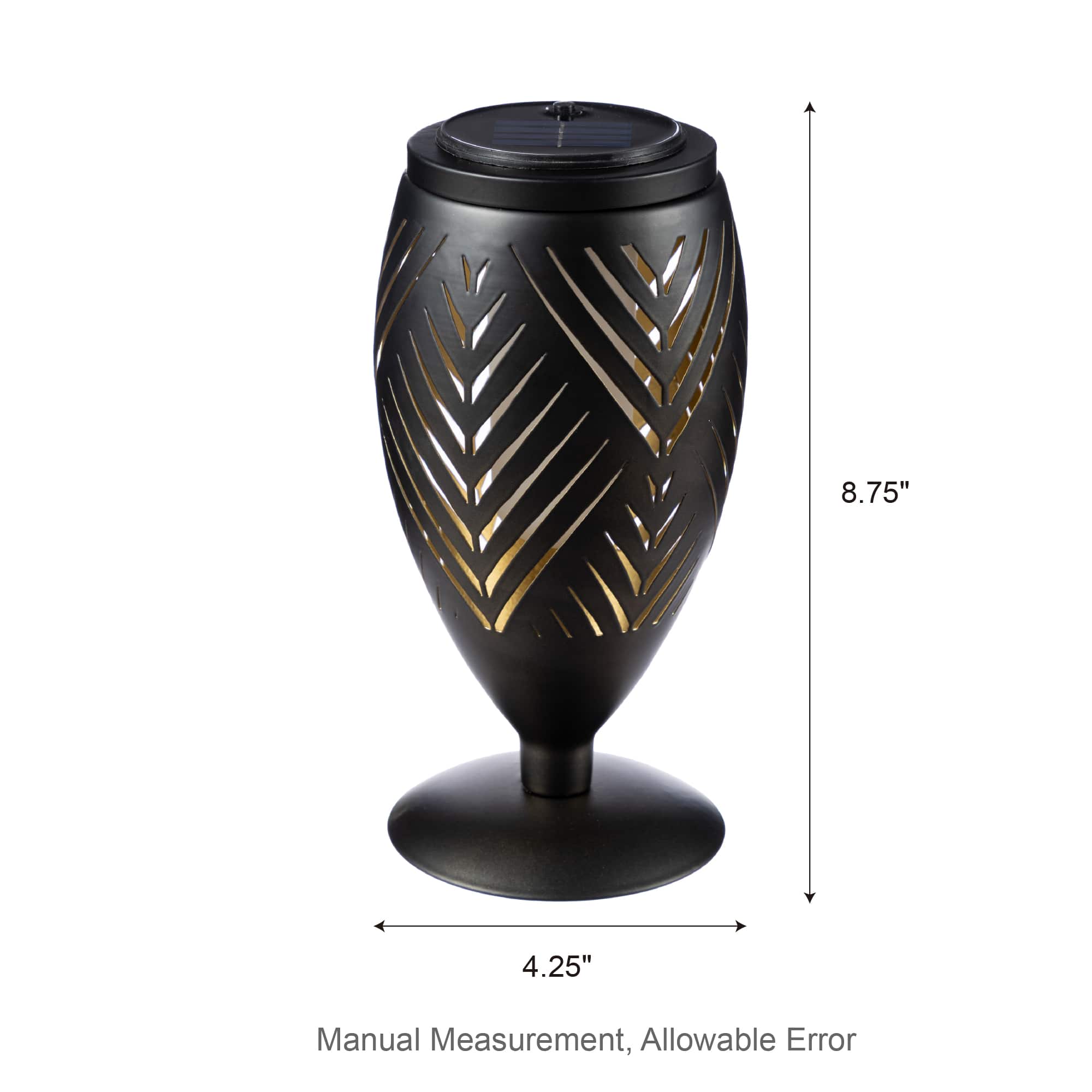 Glitzhome® 8.75" Set of 2 LED Black Metal Chevron Cutout Solar Powered Outdoor Lantern